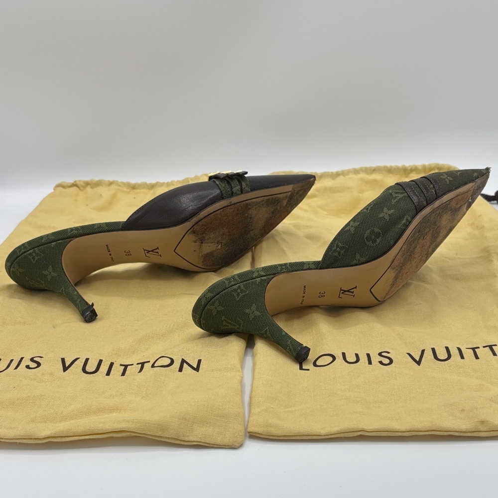 Louis Vuitton 6am Olive Green Monogram Pointed Mule with Brown Straps - size 38 - Picture 7 of 9